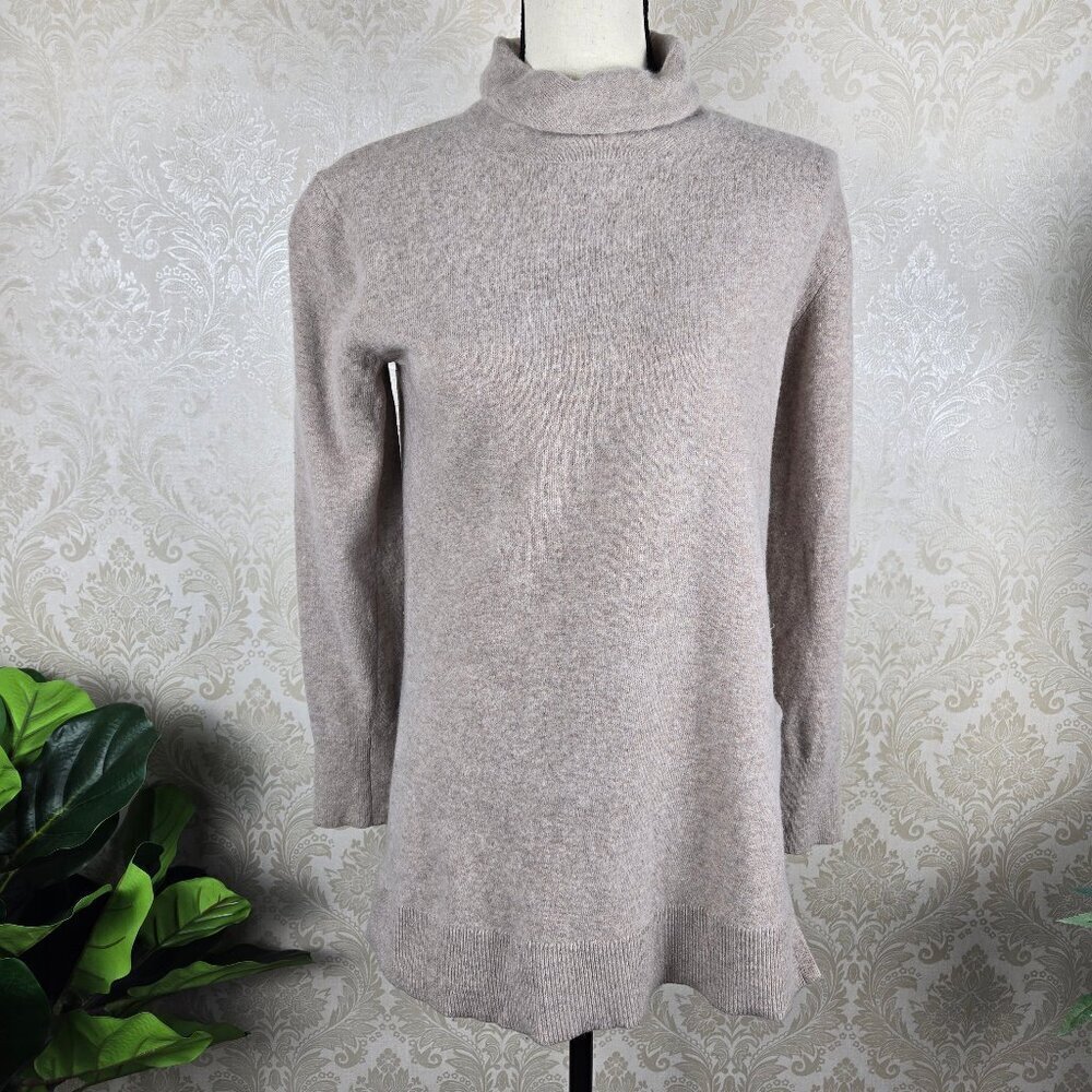 Ann Taylor Size Medium Khaki Taupe Wool Blend Turtleneck Tunic Sweater Long Slv
